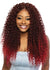 black woman wearing burgundy red wavy lace wig